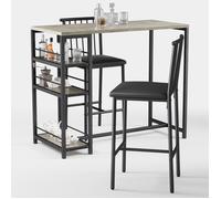 Mange Debout - Bealife - 2 Tabourets avec Dossier - 1 Table Haute Gris - Métal et PU en Cuir - 3 Étagères - 91 x 50 x 91 cm