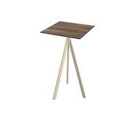 Table de bar Infinity Tripod avec structure couleur sable et plateau en stratifié haute pression (HPL) imitation bois tropical, 70 x 70 cm, 1 pièce