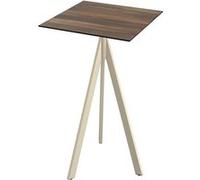 Table de bar Infinity Tripod avec structure couleur sable et plateau en stratifié haute pression (HPL) imitation bois tropical, 70 x 70 cm, 1 pièce