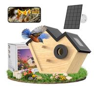 Mangeoire à oiseaux en bois avec caméra, caméra intelligente WiFi 2K HD à énergie solaire avec lumière LED, carte de 32 Go, caméra d'extérieur sans fil, nichoir en bois pour l'extérieur, cadeaux pour