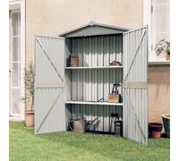 Mangloder Abri à outils gris en acier galvanisé 116 x 45 x 175 cm, avec étagères, toit en pontal, ventilation, portes doubles, résistant aux intempéries pour jardin, outils, tondeuse, vélo et poubelle