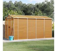 Mangloder Abri de jardin en acier galvanisé marron clair 191 x 385 x 198 cm avec toit plonné, ventilation et poignées de porte pour outils de jardin, vélos, tondeuses à gazon, poubelles, extérieur