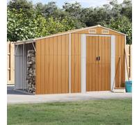 Mangloder Abri de jardin en acier galvanisé marron clair 277 x 192,5 x 179 cm avec ouvertures d'aération, toit incliné pour outils, bois de chauffage, tondeuse à gazon, vélo