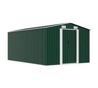 Mangloder Abri de jardin en métal vert 257 x 392 x 181 cm avec double portes coulissantes, grilles d'aération, espace de rangement résistant aux intempéries pour outils, meubles de jardin et rangement