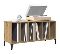 Mangloder Armoire à disques en chêne Artisan en bois et métal, 100 x 38 x 48 cm, espace de rangement pour disques vinyles, tourne-disque, meuble TV, armoire de classeur, rangement dans le salon