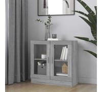 Mangloder Armoire à vitrine Sonoma Gris 82,5x30,5x80 cm en Bois d'ingénierie avec 2 Compartiments et Portes vitrées pour Salon, Bureau ou Chambre, Rangement Pratique et Design épuré