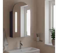 Mangloder Armoire de Bain à Miroir avec LED arquée Gris 42x13x70 cm Meuble lavabo Salle Bain Rangement Mural avec étagères réglables et éclairage LED pour Toilette et Soins