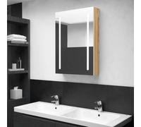 Mangloder Armoire de Salle de Bain à Miroir LED Blanc et chêne 50x13x70cm Meuble Rangement Mural avec 3 étagères Porte Miroir éclairant pour Salle d'eau