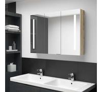 Mangloder Armoire de Salle de Bain à Miroir LED Blanc et chêne 89x14x62cm avec Rangement Mural, éclairage écoénergétique, 3 étagères, connecteur USB, Design Contemporain