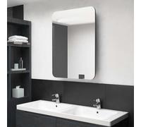 Mangloder Armoire de salle de bain à miroir LED gris brillant 60x11x80 cm avec rangement intérieur, panneau MDF mélaminé, éclairage intégré, porte à ouverture douce, idéale pour toilette et maquillage