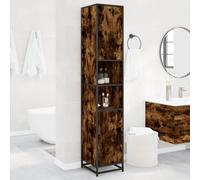 Mangloder Armoire de Salle de Bain chêne fumé Bois d'ingénierie et métal 35x37,5x188,5 cm avec 6 Compartiments Rangement Mural Suspendu pour sdb Toilette buanderie Meuble Gain Place