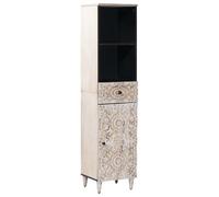 Mangloder Armoire de Salle de Bain en Bois de manguier Massif Blanc 38 x 33,5 x 160 cm avec tiroir et Porte, Meuble de Rangement pour Salle de Bain, buanderie, Toilette et Douche