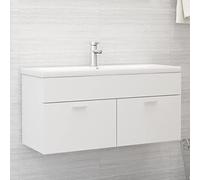 Mangloder Armoire d'évier Blanc en aggloméré avec lavabo intégré en céramique, 100x38,5x46 cm, Meuble de Salle de Bain avec Rangement, Porte et Compartiment, adapté pour Toilette, buanderie, Douche