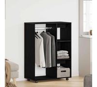 Mangloder Armoire en chêne noir 80 x 40 x 110 cm avec compartiment ouvert et étagères latérales à 3 niveaux, roulettes et support mural pour chambre à coucher, couloir et dressing