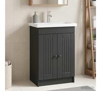 Mangloder Armoire sous évier de Salle de Bain Noir 56 x 37,5 x 81 cm avec Porte pivotante, Rangement Pratique pour lavabo, Colonne Moderne, idéale pour Organiser Linge et cosmétiques