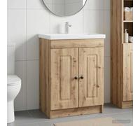 Mangloder Armoire sous évier Salle de Bain en Bois d'ingénierie Chêne Artisanal avec Porte pivotante 90° Rangement Mural Colonne tiroir pour lavabo et Serviettes