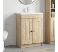 Mangloder Armoire sous évier Salle de Bain en Bois d'ingénierie Chêne Sonoma avec Porte pivotante et étagère intégrée, Rangement Compact pour lavabo, Meuble Mural Moderne pour optimiser l'espace