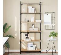 Mangloder Bibliothèque 6 Niveaux en chêne Sonoma 76x32x192 cm avec Cadre en métal Robuste pour Salon Bureau Chambre et entrée, Rangement modulable avec niches et Compartiments pour Livres et Objets