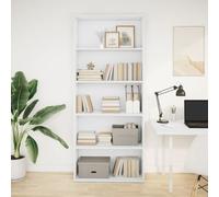 Mangloder Bibliothèque Blanche modulable 80x30x189 cm en Bois d'ingénierie avec 5 Compartiments spacieux pour Salon Bureau ou Chambre, Meuble de Rangement Pratique et Robuste