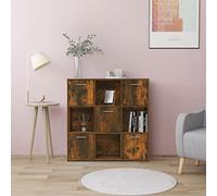 Mangloder Bibliothèque en Bois d'ingénierie chêne fumé 90x30x90 cm avec 9 Compartiments modulables Portes et niches pour Salon Bureau Chambre Maison
