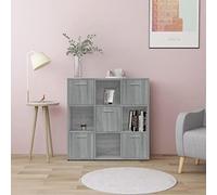Mangloder Bibliothèque Sonoma Gris 90x30x90 cm en Bois d'ingénierie avec 9 Compartiments et Portes pour Salon Bureau Chambre Maison Rangement Meuble modulable