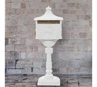 Mangloder Boîte aux lettres en fonte d'aluminium - Style vintage - Blanche - Antirouille et résistante aux intempéries - Avec fente aux lettres - Verrouillable - 43 x 30 x 117 cm - Pour porte d'entrée
