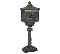 Mangloder Boîte aux lettres sur pied, bronze, en fonte d'aluminium, 42,5 x 29,5 x 117 cm, design vintage, résistante aux intempéries, verrouillable, pour jardin, entrée et extérieur, avec compartiment