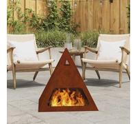 Mangloder Brasero en acier résistant aux intempéries Marron 50 x 50 x 51 cm Forme pyramide pour jardin et terrasse sur pied pour bois de chauffage, flamme, chaleur, décoration, utilisation extérieure
