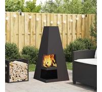 Mangloder Brasero noir en acier 50 x 50 x 100 cm, brasero d'extérieur portable pour jardin et terrasse, bois de chauffage, flamme, chaleur et décoration pour les soirées conviviales