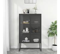 Mangloder Buffet Haut Anthracite en Acier et Verre trempé 80x35x135 cm avec étagères réglables et Porte vitrée pour Rangement Bureau Salon Cuisine