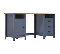 Mangloder Bureau Hill Gris en Bois de pin Massif 150x50x74 cm avec tiroirs Compartiments Porte pour Espace de Travail Maison Chambre Salon