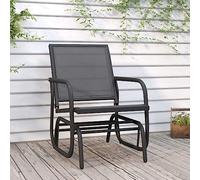 Mangloder Chaise à bascule de jardin, noire, en textilène et acier, 61 x 76 x 87 cm, résistante aux intempéries, pour terrasse et véranda, balançoire de jardin avec accoudoirs et capacité de charge de