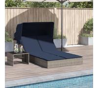 Mangloder Chaise Longue Double avec auvent Gris et Coussins Amovibles pour Jardin terrasse Balcon Piscine mobilier Outdoor résine tressée inclinable et Pliable pour détente farniente