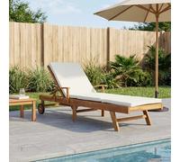 Mangloder Chaise Longue en Teck Massif avec Coussin Marron et Crème, transat inclinable extérieur, Design Moderne, réglable, résistante à l’Eau et aux UV pour Jardin, terrasse ou Piscine
