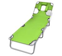 Mangloder Chaise Longue Pliable en Acier Enduit de Poudre Vert Pomme avec Coussin de Tête Dossier Réglable pour Jardin Terrasse Balcon Piscine Extérieur Repos et Détente