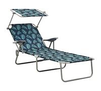 Mangloder Chaise Longue Pliante avec auvent en Acier Motif de Feuilles pour Jardin terrasse Plage extérieur Chaise Relax inclinable avec Dossier réglable et Repose-Pieds pour farniente et Bain de