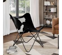 Mangloder Chaise Papillon Cuir de Vachette Noir et Blanc avec Cadre en Fer, Fauteuil Relax Vintage Ergonomique pour Salon Bureau Chambre, siège rembourré Confortable et Durable