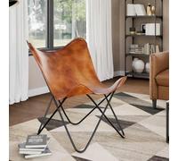 Mangloder Chaise Papillon Marron en Cuir véritable avec Armature en Fer laqué, Fauteuil Ergonomique pour Salon, Bureau ou Chambre, Assise Confortable et Design Classique Durable