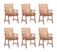 Mangloder Chaises à Manger d'extérieur en Acacia Massif Lot de 6 avec Coussins Beige imperméables Design à Lattes pour Jardin terrasse Patio Repas Confort et détente
