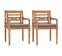 Mangloder Chaises Batavia en Bois de Teck avec Coussins Gris foncé Lot de 2 pour Jardin terrasse extérieur Confortable Dossier et accoudoir idéal pour Repas et détente