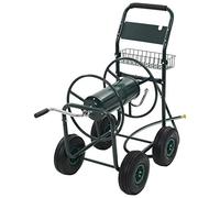 Mangloder Dévidoir de tuyau d'arrosage avec raccord de tuyau 1/2" 75 m en acier avec 4 roulettes en caoutchouc antidérapantes, panier de rangement mobile pour terrasse, jardin, garage, abri de jardin