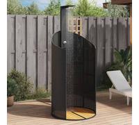 Mangloder Douche d'extérieur Noire 100x100x241,5 cm en résine tressée Poly rotin Bois Acacia pour Jardin Piscine Spa Usage extérieur résistance UV Robuste
