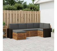 Mangloder Ensemble canapé d'angle 6 pièces en Bois d'acacia Naturel et Anthracite 255x136,5x73 cm modulable pour Jardin terrasse Salon Design Moderne Durable