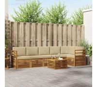 Mangloder Ensemble canapé d'angle en Bois d'acacia Massif Naturel avec Coussins Beige, modulable pour Jardin terrasse Salon, Design Moderne Durable et Facile à Entretenir