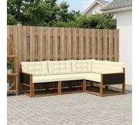 Mangloder Ensemble canapé d'extérieur 4 pièces en Bois d'acacia Massif Naturel et crème avec Coussins modulables, Design Moderne pour Jardin terrasse Salon, Confort Durable et Style élégant