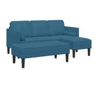 Mangloder Ensemble de canapés modulables Bleu en Polyester avec Coussin, canapé d'angle Droit 3 Places et Pouf, Assise Confortable, accoudoir Velours, idéal Salon séjour Bureau, Design Contemporain