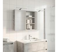 Mangloder Ensemble de Meubles de Salle de Bain 3 pièces avec Miroir Double Face éclairage LED Bois d'ingénierie Rangement Mural Colonne tiroirs Porte et étagère pour Espace optimisé