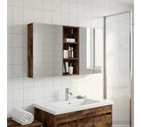 Mangloder Ensemble de Meubles de Salle de Bain 3 pièces avec Miroir Double Faces éclairage LED Bois d'ingénierie Design Mural Rangement Compact pour Toilette et cosmétiques