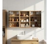 Mangloder Ensemble de Meubles de Salle de Bain 3 pièces en Bois d'Ingénierie avec Miroir à Deux Faces Éclairage LED USB Rangement Murale Compact pour Toilette, Cosmétiques et Organisation