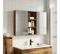 Mangloder Ensemble de Meubles de Salle de Bain 3 pièces en Bois d'ingénierie avec Miroir Double Face éclairage LED USB Rangement Mural Compact pour Toilette et cosmétique